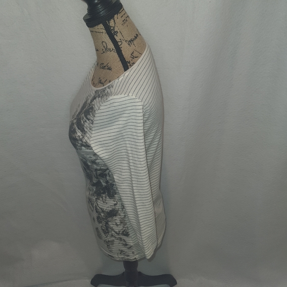 Women's Tolbert's 3/4 Sleeve Blush Pima Cotton Top XS Striped Boat Neck - Picture 2 of 9